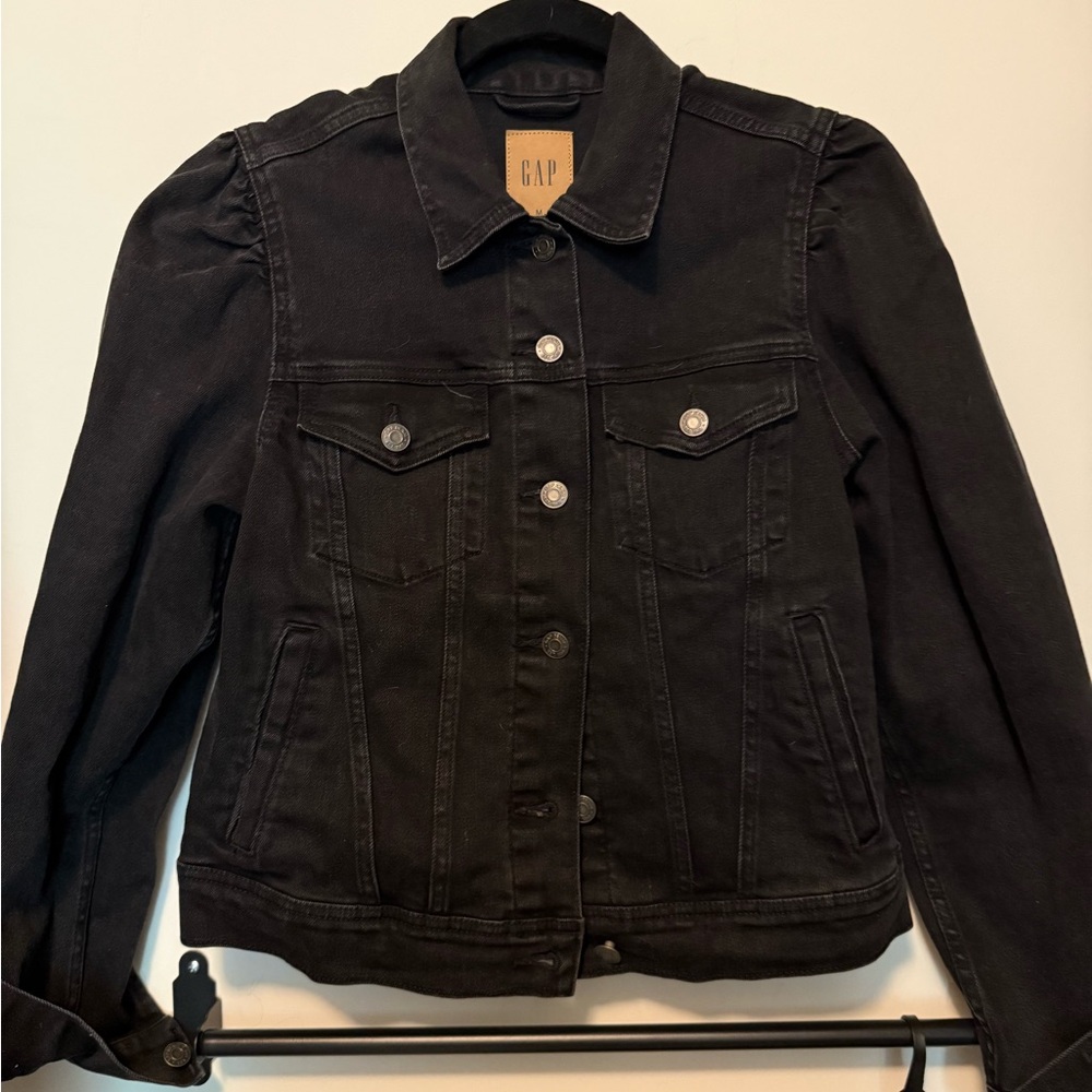 Gap Black Wash Puff Sleeve Denim Jacket Size M